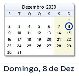 8 Dezembro 2030 calendario