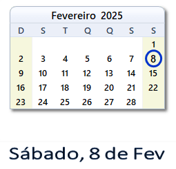 8 Fevereiro 2025 calendario