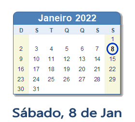 8 Janeiro 2022 calendario