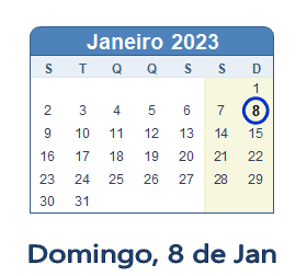 8 Janeiro 2023 calendario