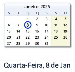8 Janeiro 2025 calendario