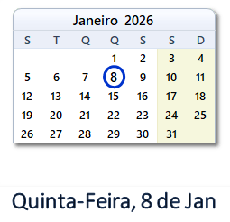 8 Janeiro 2026 calendario