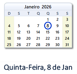 8 Janeiro 2026 calendario