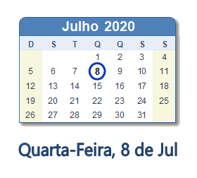 8 Julho 2020 calendario