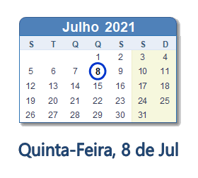 8 Julho 2021 calendario