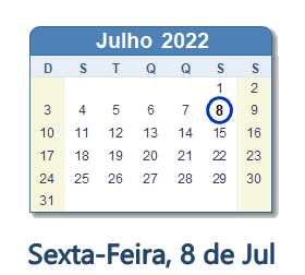 8 Julho 2022 calendario