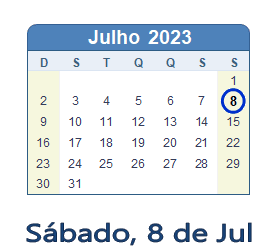 8 Julho 2023 calendario
