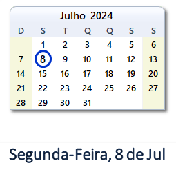 8 Julho 2024 calendario