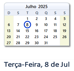 8 Julho 2025 calendario