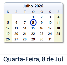 8 Julho 2026 calendario