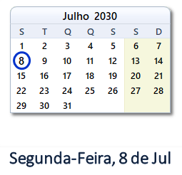 8 Julho 2030 calendario