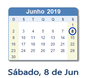 8 Junho 2019 calendario