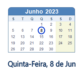 8 Junho 2023 calendario