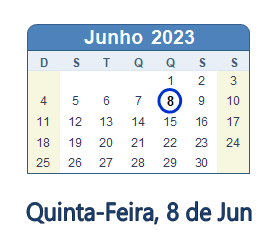 8 Junho 2023 calendario