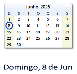 8 Junho 2025 calendario