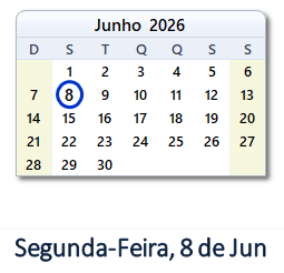 8 Junho 2026 calendario