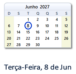 8 Junho 2027 calendario