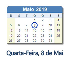 8 Maio 2019 calendario