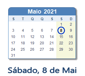8 Maio 2021 calendario