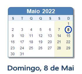 8 Maio 2022 calendario