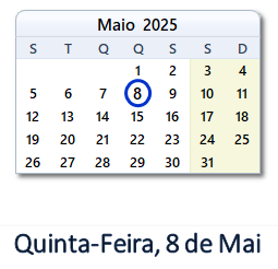8 Maio 2025 calendario