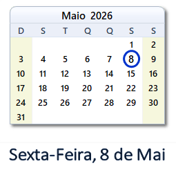 8 Maio 2026 calendario