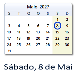 8 Maio 2027 calendario