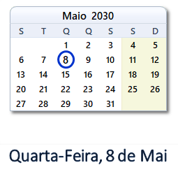 8 Maio 2030 calendario