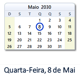 8 Maio 2030 calendario