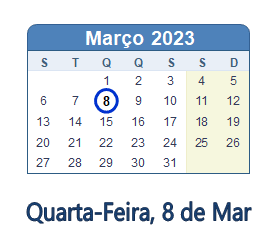 8 Março 2023 calendario