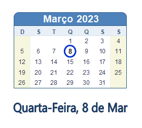 8 Março 2023 calendario