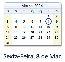 8 Março 2024 calendario