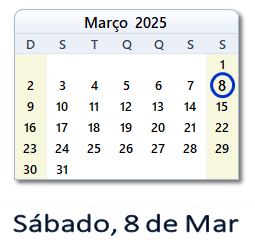 8 Março 2025 calendario