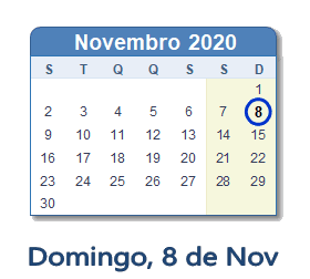 8 Novembro 2020 calendario