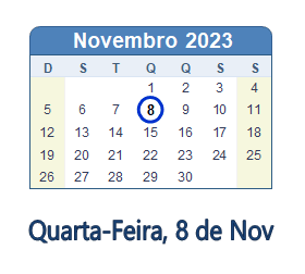 8 Novembro 2023 calendario