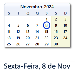 8 Novembro 2024 calendario