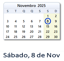 8 Novembro 2025 calendario