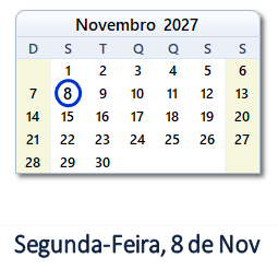 8 Novembro 2027 calendario