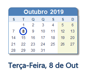 8 Outubro 2019 calendario