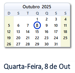 8 Outubro 2025 calendario