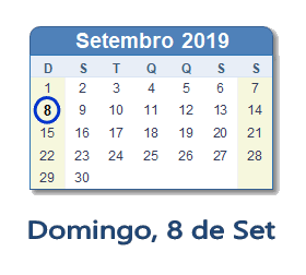 8 Setembro 2019 calendario