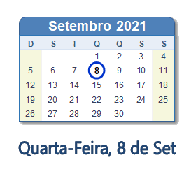 8 Setembro 2021 calendario