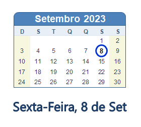 8 Setembro 2023 calendario