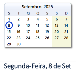 8 Setembro 2025 calendario