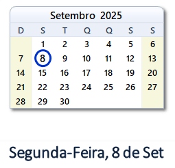 8 Setembro 2025 calendario