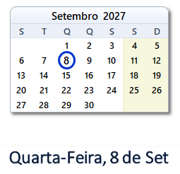 8 Setembro 2027 calendario