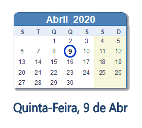 9 Abril 2020 calendario