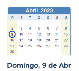 9 Abril 2023 calendario