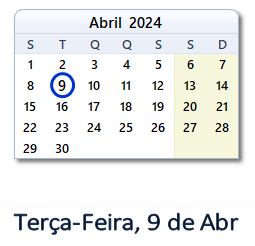 9 Abril 2024 calendario