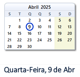 9 Abril 2025 calendario
